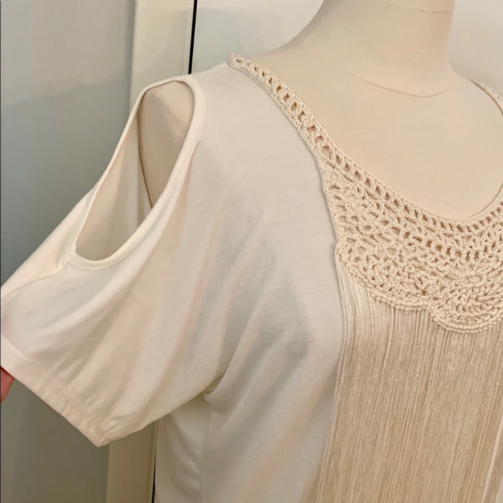 Women’s Small Fringe Blouse Cream Cowgirl Western Chic Festival tassels top - Picture 4 of 11